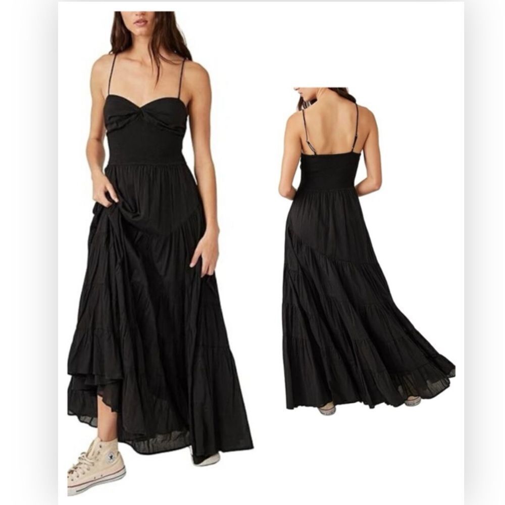 Free People Women's Sundrenched Solid Maxi Dress Black NWT $148